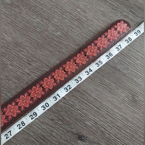Lucky Brand Bohemian Brown Leather Embroidered Belt with Stamped Edging Small - Picture 5 of 6